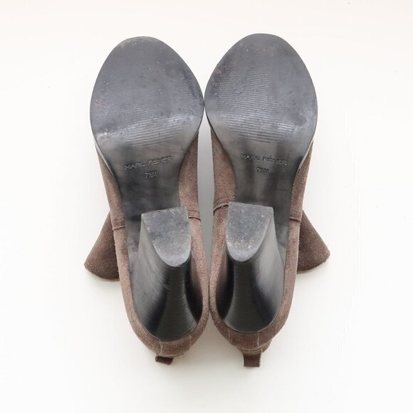 Marc Fisher Taupe Suede Leather Block Heel Ankle Boots / Booties - Picture 7 of 15